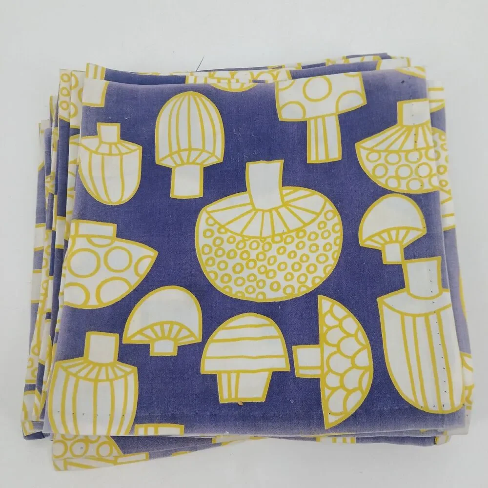 Vintage MCM Mushroom Cloth Napkins Set of 12 Retro purple Yellow Botanical Linen